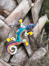 8" Painted Gecko Recycled Haitian Metal Wall Art Multi Colored, Multicolored with Yellow Feet