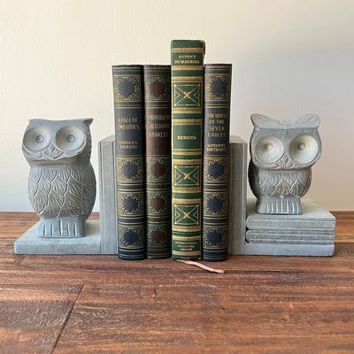 Handmade Mama & Baby Owl Book Ends, Carved Palewa Stone