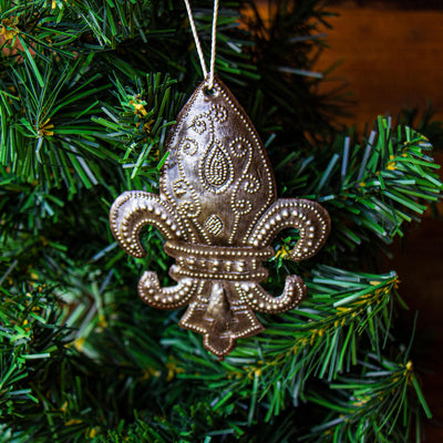 Fleur Des Lis Haitian Metal Drum Christmas Ornaments, Set of 2