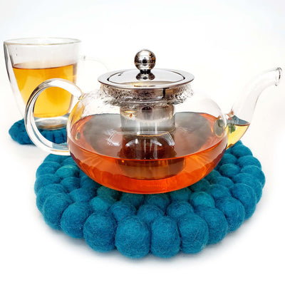 Felt Ball Trivet: Round, Teal