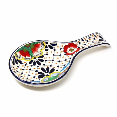 Encantada Handmade Pottery Spoon Rest, Dots & Flowers