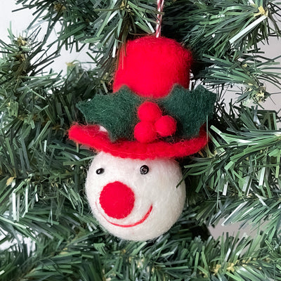 Classic Tophat Snow Friend and Cabin Handmade Felt Ornaments, Set of 2