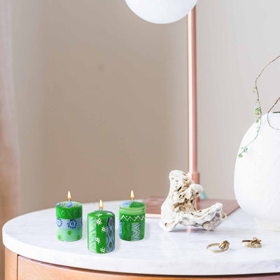 Unscented Hand-Painted Votive Candles, Boxed Set of 3 (Farih Design)