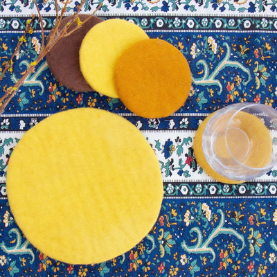 Handcrafted Felt Macaroon Trivet & Coaster Gift Set in Honey Bee Yellow