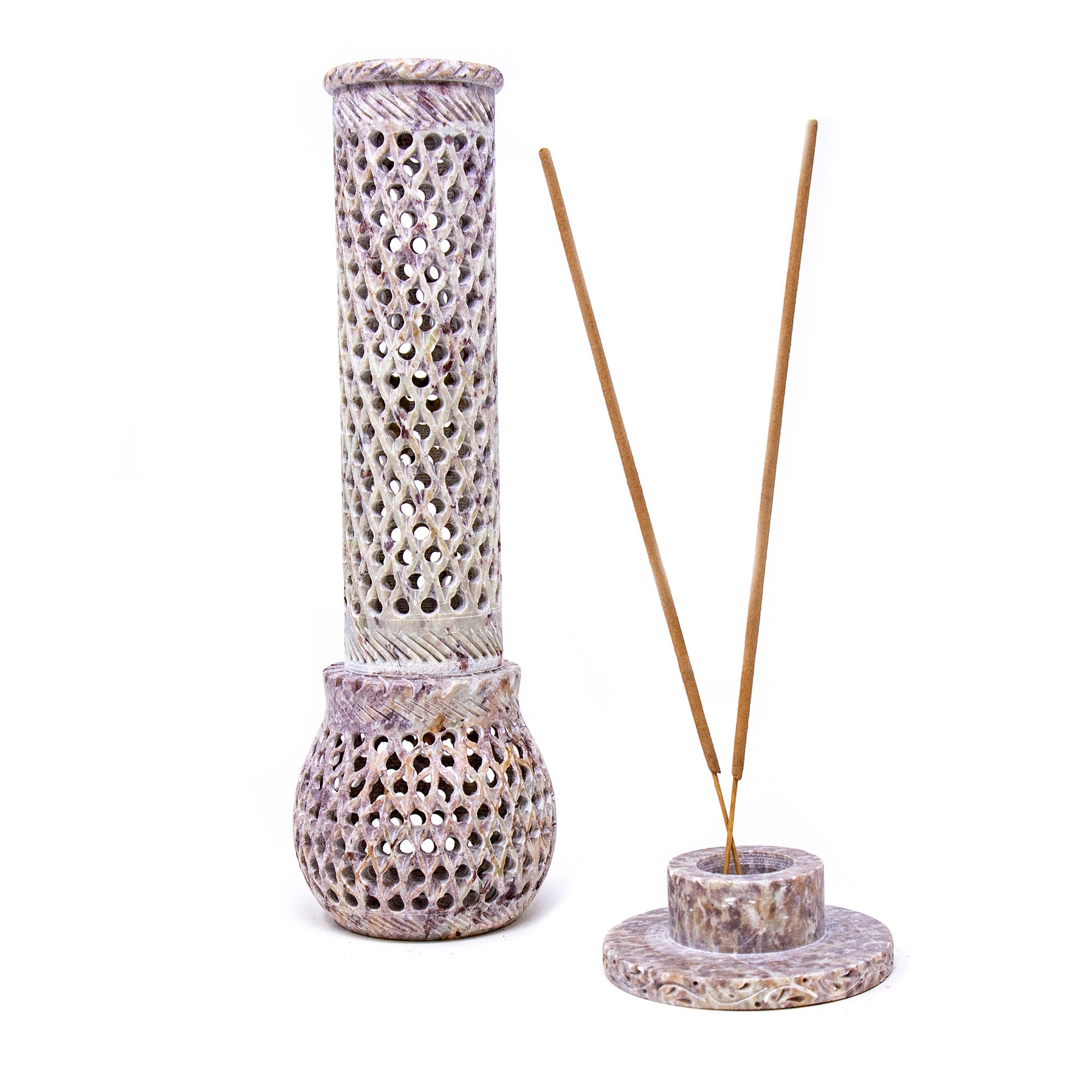 Gift Pack Handmade Jali Soapstone Incense Holder and Sage Incense