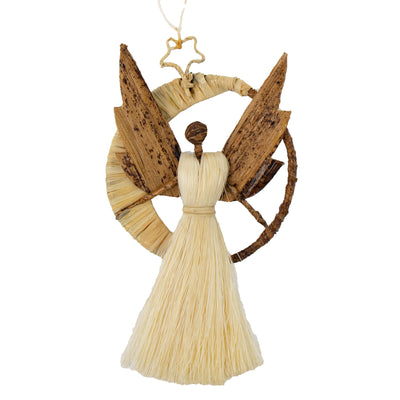 Angel Swinging on Crescent Moon Ornament, Sisal and Banana Fiber