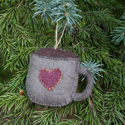 Coffee Cup Felt Ornament, Grey