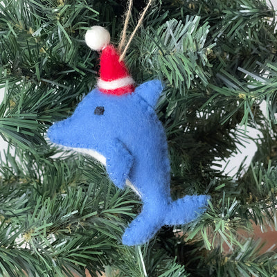 Dolphin Santa Handmade Felt Ornaments, Set of 2