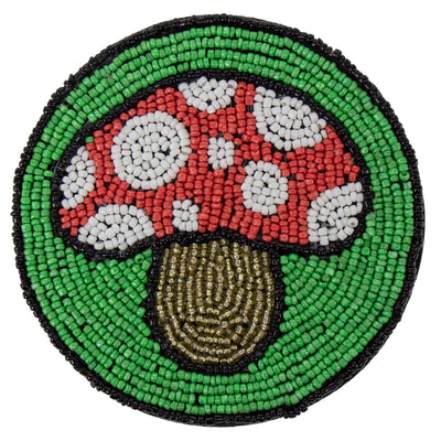 Bright Mushroom Hand Embroidered Glass Bead Coasters, Set of 4