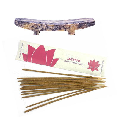 Carved Soapstone Incense Holder with Jasmine Stick Incense