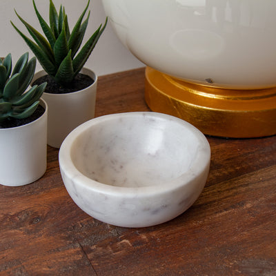 Handmade White Marble Pinch Bowls, Set of 2