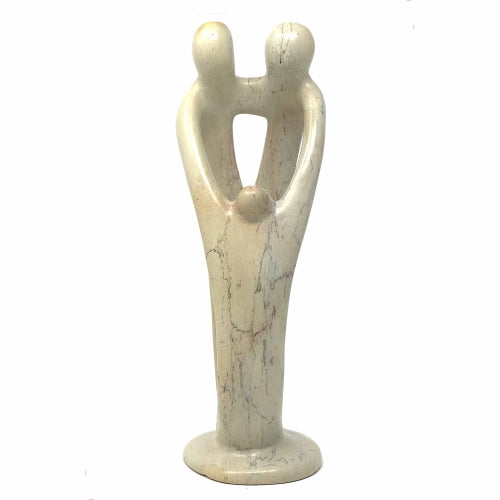 Natural 8-inch Tall Soapstone Family Sculpture - 2 Parents 1 Child