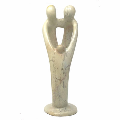 Natural 8-inch Tall Soapstone Family Sculpture - 2 Parents 1 Child