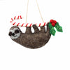 Sloth on Candy Cane Felt Ornament, Set of 2