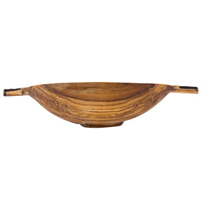 Rustic Olive Wood Bowl with Batik Bone Inlay Handles, 6-inch