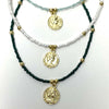 Dark Green Glass Bead Choker with Brass Coin Pendant