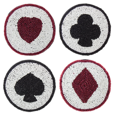 Suit of Cards Hand Embroidered Glass Bead Coasters, Set of 4