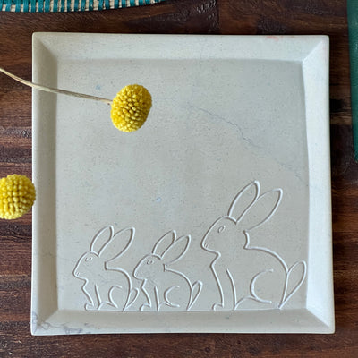 Soapstone Bunny Design Square Appetizer Plate