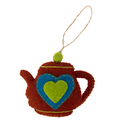 Tea Pot & Tea Cup Ornament Set, Rust