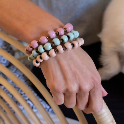 Handcrafted Stackable Set Clay Bead Bracelets from Haitian Artisans, Pastel Hues