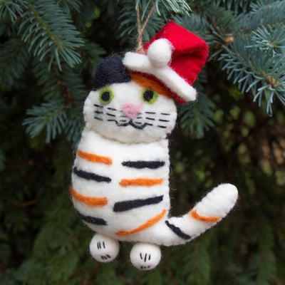 Handcrafted Felt Calico Santa Cat Felt Ornament