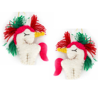 Christmas Unicorn Felt Ornament, Set of 2