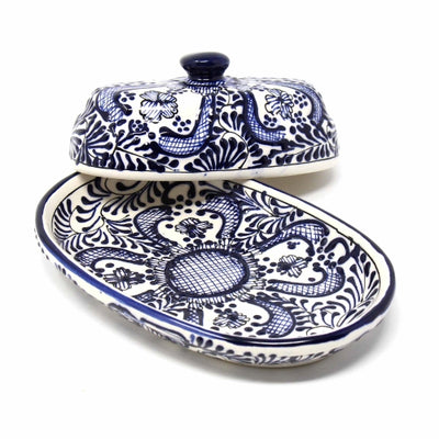 Encantada Handmade Pottery Butter Dish, Blue Flower