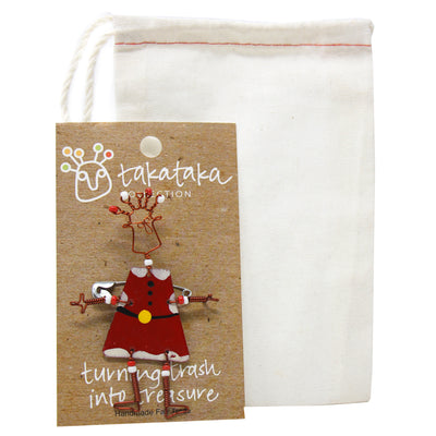 Dancing Girl Santa Pin with Linen Gift Bag - The Takataka Collection