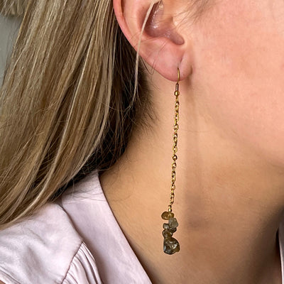 Handmade Labradorite Uncut Stone Brass Chain Earrings