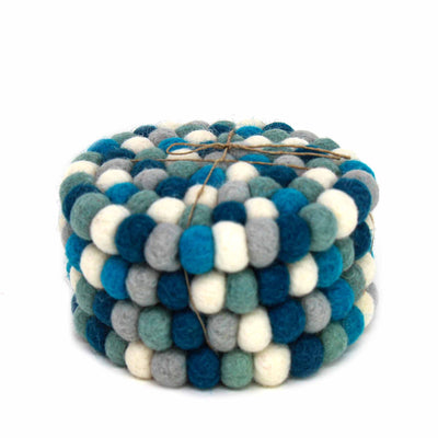 Felt Ball Coasters: 4-pack, Ice Blue