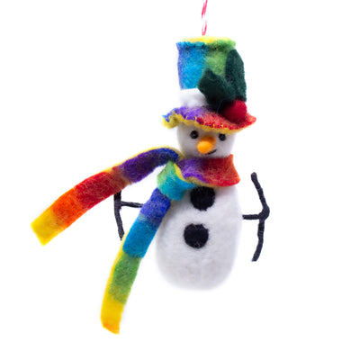 Snowman and Rainbow Heart Handmade Felt Ornaments, Set of 2