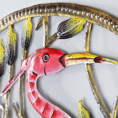 Flamingo in Reeds Haitian Steel Drum Wall Art