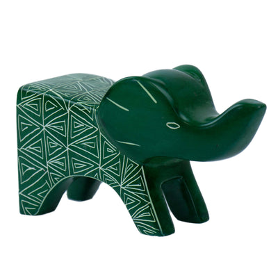 Large Soapstone Happy Elephant 4.5 inches - Green