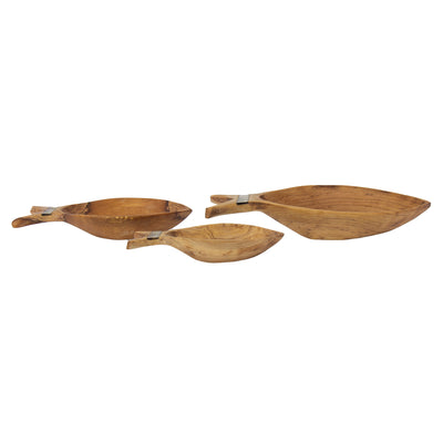 Fish Design Nested Olive Wood Serving Bowls, Set of 3