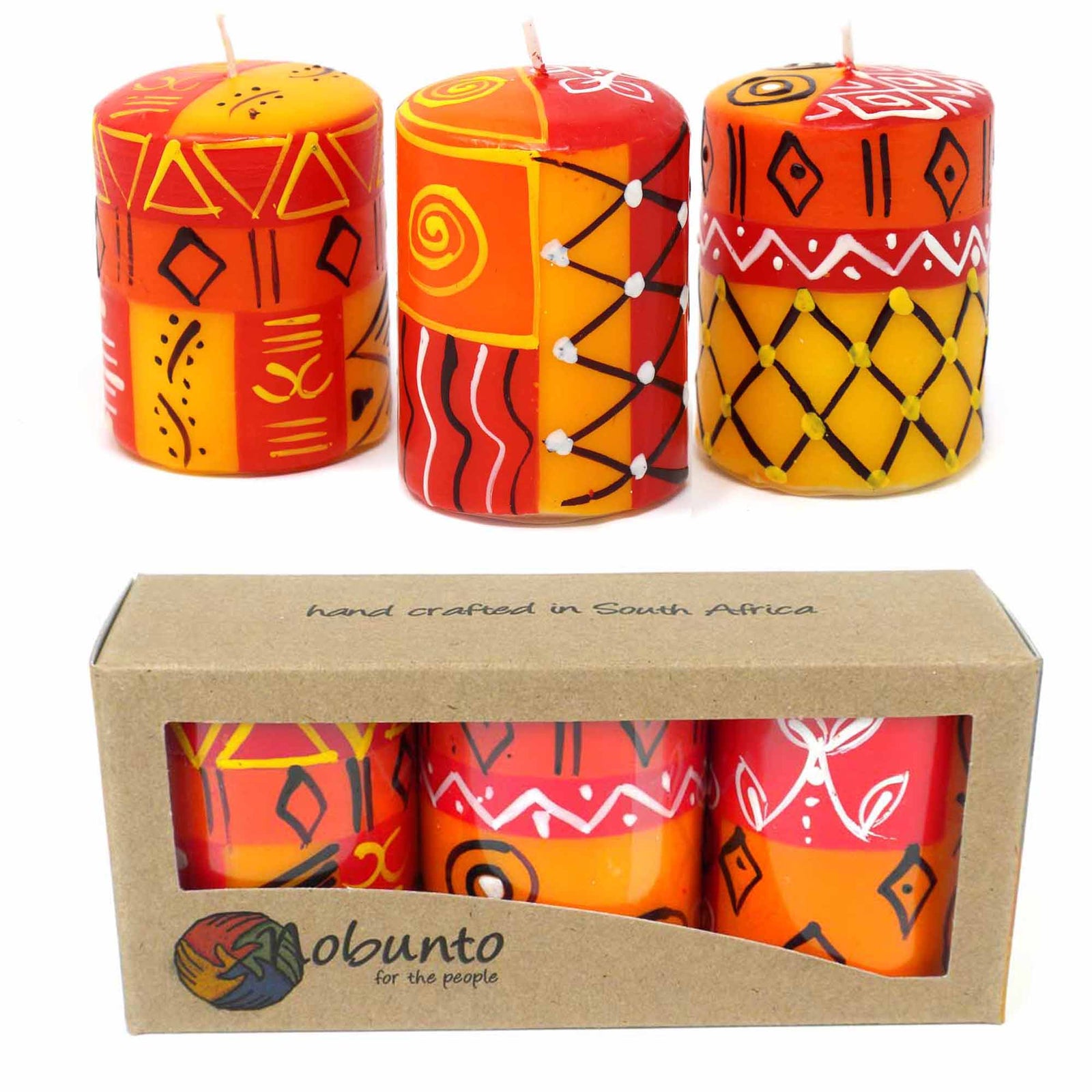 Unscented Hand-Painted Votive Candles, Boxed Set of 3 (Zahabu Design)