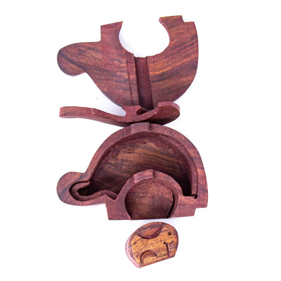 Handmade Mama and Baby Elephant Sheesham Wood Puzzle Box