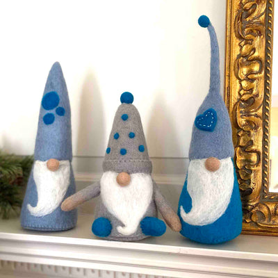 Handmade Felt Winter Blues Gnome Trio Set