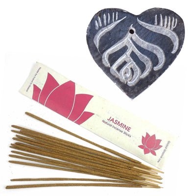 Grey Heart Soapstone Incense Holder with Jasmine Incense Sticks