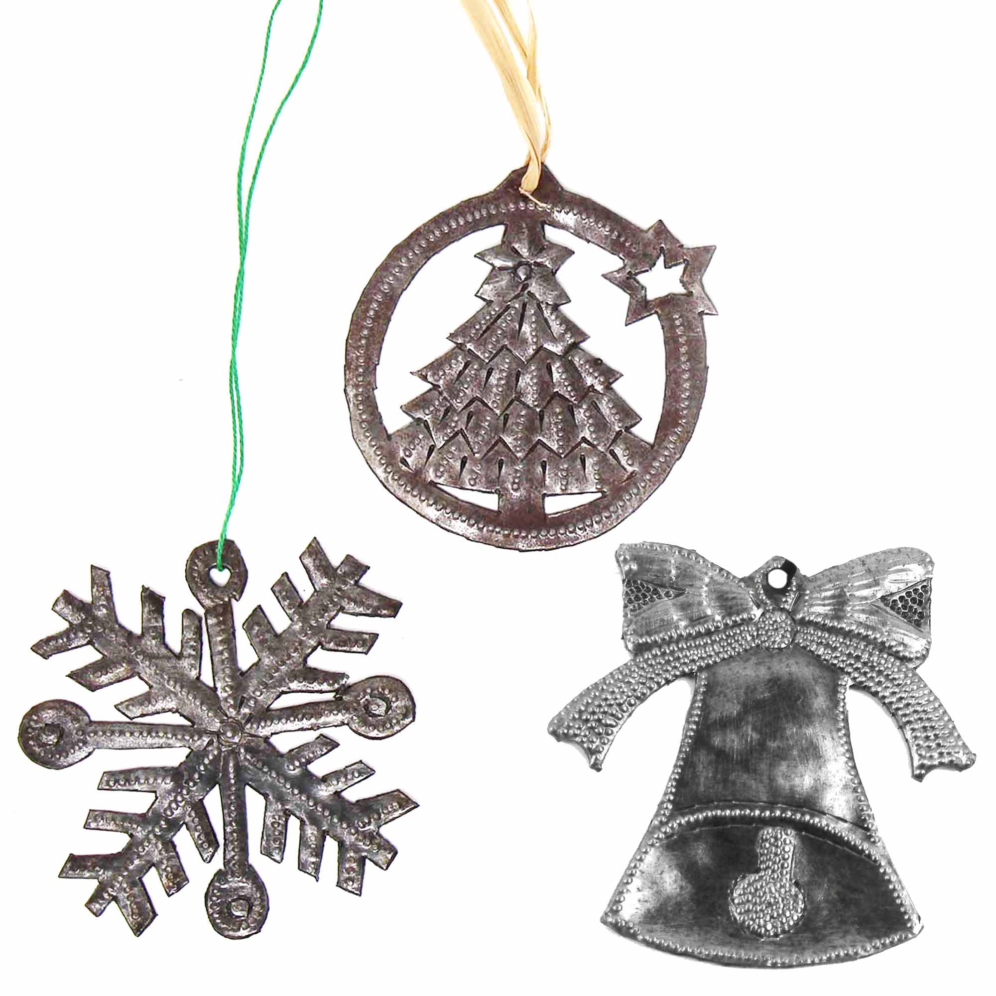 Set of 3 Holiday Haitian Steel Drum Christmas Ornaments