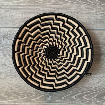 Woven Sisal Basket, Feathered Monochrome Pattern