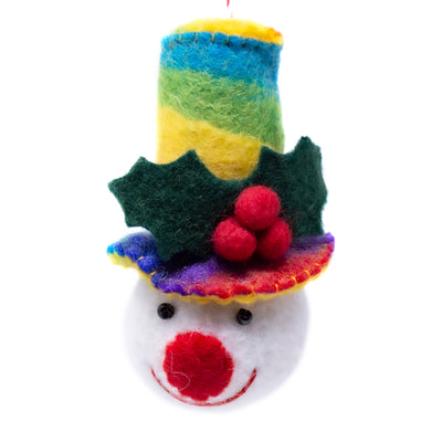 Rainbow Top Hat Snowman and Heart Handmade Felt Ornaments, Set of 2