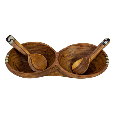Rustic Olive Tray with Two Teardrop Scoops