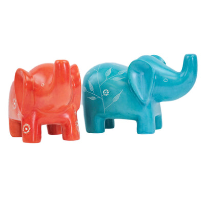 Extra Large Soapstone Elephant  Sculpture -  Orange