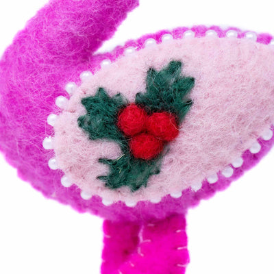 Flamingo Santa Handmade Felt Ornaments, Set of 2