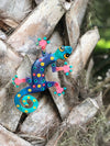 Eight inch Painted Gecko Recycled Haitian Metal Wall Art Blue-Greens Blue Candy