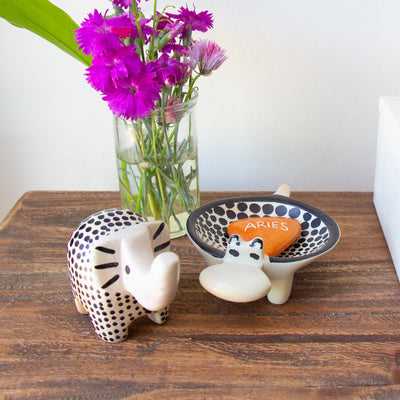 Soapstone Mudcloth Design Safari Elephant and Hippo Bowl Set