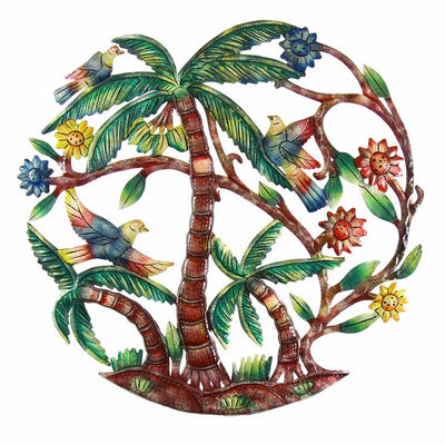 Palm Tree Scene Haitian Steel Drum Wall Art, 24"