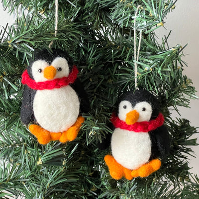 Handmade Penguin  Felt Ornaments, Set of 2