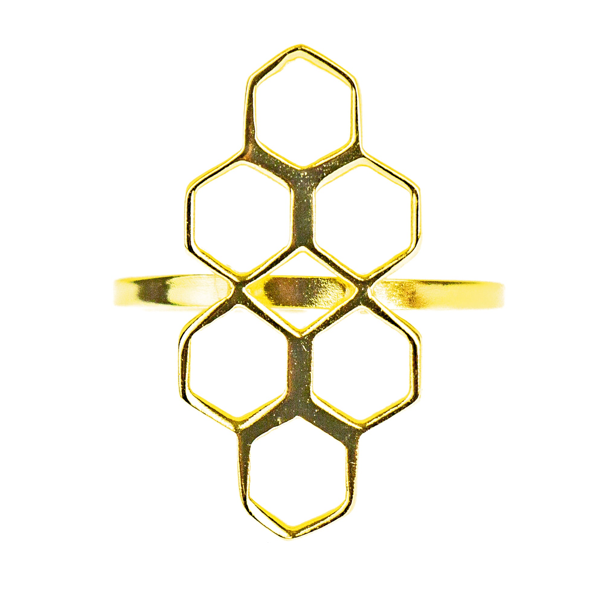 Handmade Honeycomb Golden Brass Ring