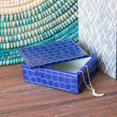 Soapstone Carved Box, Blue Tribal Etching